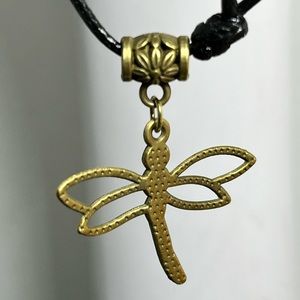 Brass-Tone Dragonfly Anklet Adjustable Leather Strap, New in Organza Bag